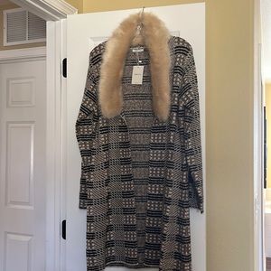 Taupe/Chocolate Patterned Open-Front Maude Vivante Sweater Cardigan, size S/M